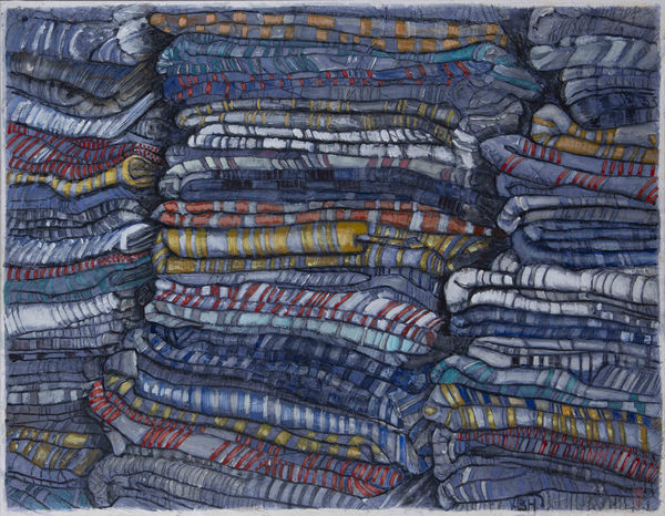 Cotonnades empilées, Louxor, Tecnica mista su carta giapponese applicata su tela, 81 x 116 cm