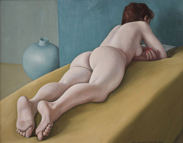 Ugo Celada da Virgilio Female nude reading, 1929