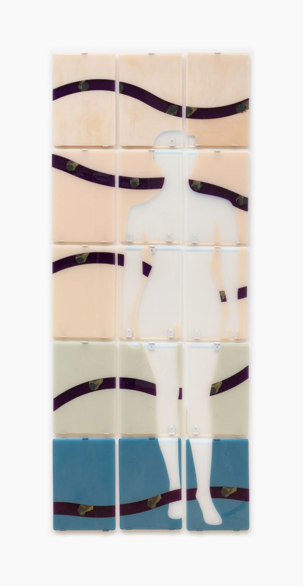 Glass Figure One – Lens Line, 2023-2024 Fused and kilnformed glass, and hardware 73 x 32 x 1/2 inches