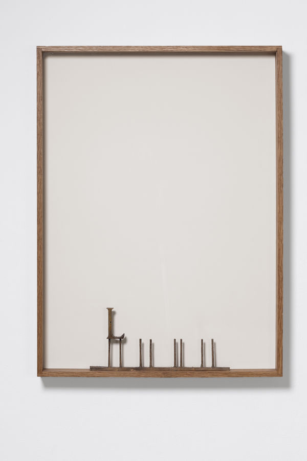 Shilpa Gupta L (LOVE) Gun metal, wood 30.5 x 22.5 x 2.5 in