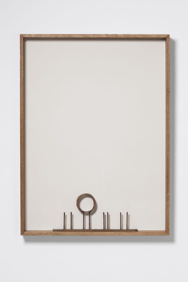 Shilpa Gupta O (LOVE) Gun metal, wood 30.5 x 22.5 x 2.5 in