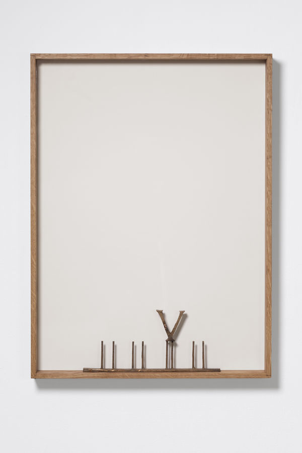 Shilpa Gupta V (LOVE) Gun metal, wood 30.5 x 22.5 x 2.5 in