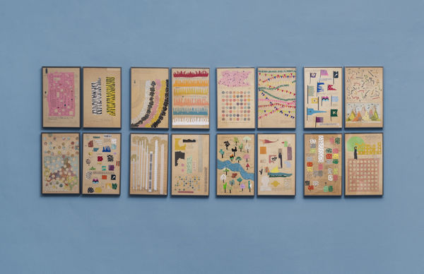 Shailesh B.R. Riverbank, 2025 Gift wrap, stickers, package box, collage on archival board