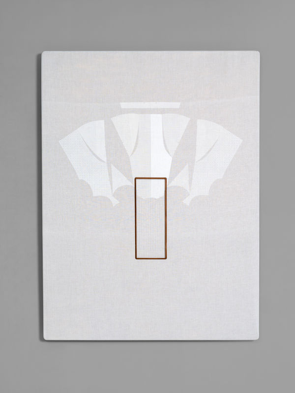 Astha Butail Unborn Series IV, 2014 - 2025 Hand-woven muslin, archival ink, MDF, teak wood 48 x 36 in