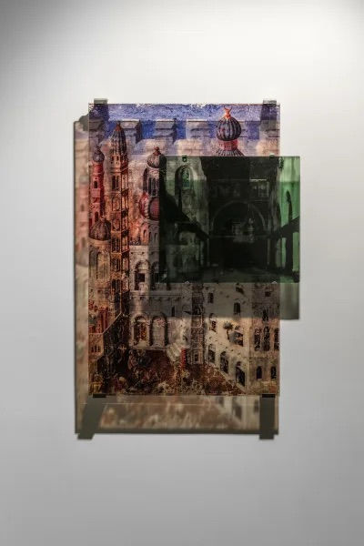 Dima Srouji Sacred Dissonance 6, 2025 Screen prints and mixed media on glass 88 x 69 cm