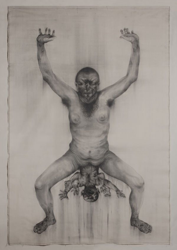 False Delivery Of Seven Handed Baby 250 X175 Cm Graphite On Cotton