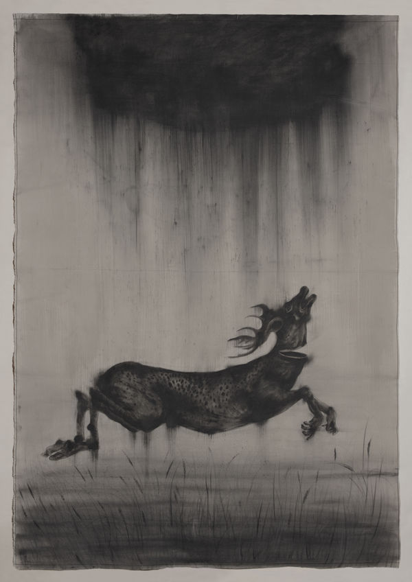 The Escape Of The Beheaded Persian Fallow Deer From Tears Island 250 X175 Cm Graphite On Cotton