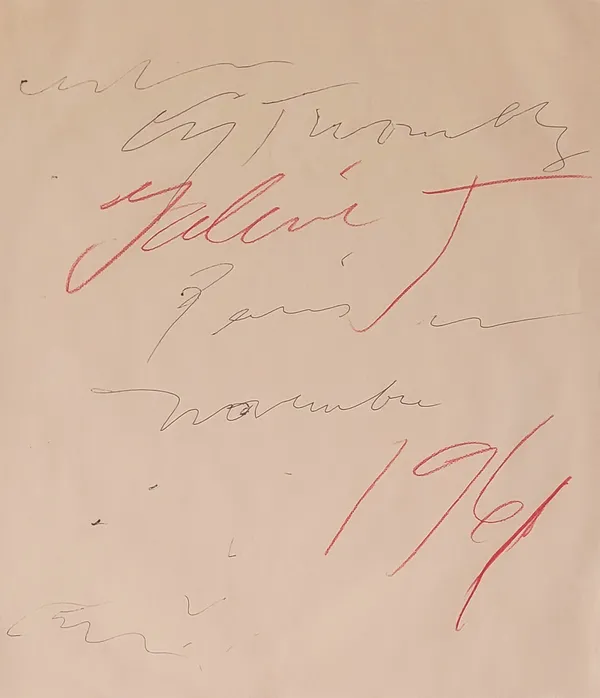 Cy Twombly Untitled ("Galerie J, Paris, Novembre 1961"), 1961 Stylo et crayon de couleur sur papier / Pen and coloured pencil on paper 29 x 25 cm