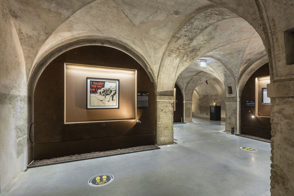 Banksy artworks hanging on wall