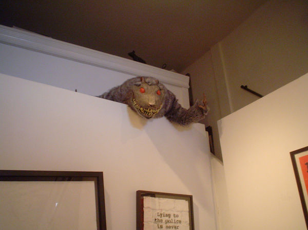 Banksy artworks hanging on wall