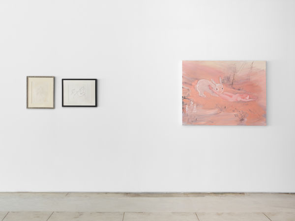 Installation view: Beatrice Wood, Not Over (1983), Beatrice Wood, Early Morning (1988), and Amy Steel, Winter (2022) in "Fire and Life", 6 September - 25 October 2025, Charlotte Call Gallery, Los Angeles.