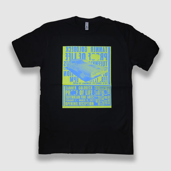 Proof of Life T-Shirt (Size L) Green & Blue, Artwork by Tanner Goldbeck
