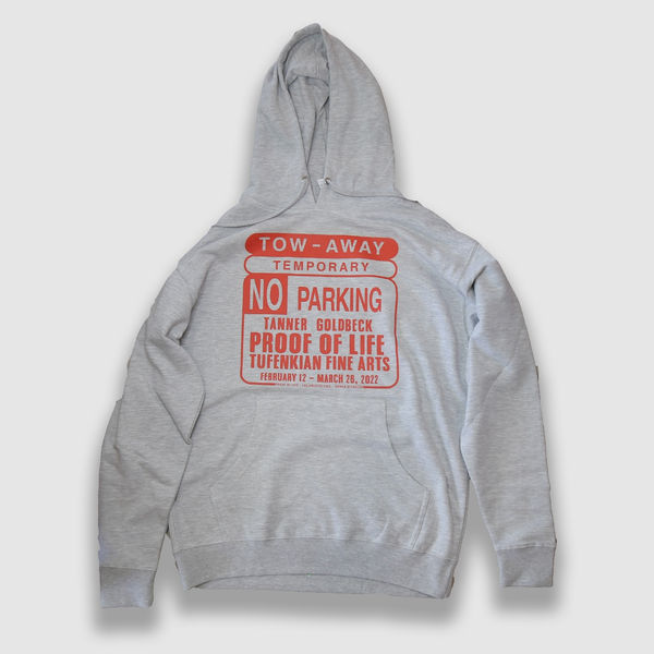 Proof of Life Hoodie (Size L) Grey & Red, Artwork by Tanner Goldbeck