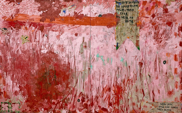 Daisy Parris Uglier Than Ever, 2022 Oil paint and collaged canvas on canvas 78 3/4 x 126 inches