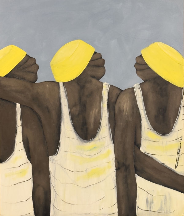 Thokozani Madonsela Abafowenu uyobathola phambili, 2023 Acrylic on canvas 40 x 36 inches
