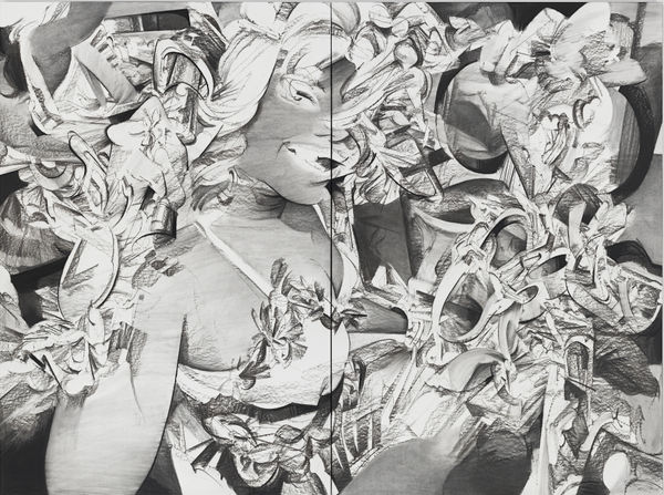 Anna Park Hello, Stranger, 2021 Charcoal on paper on panel, in two parts 74 3/4 x 100 1/8 inches