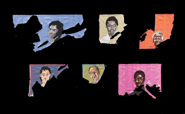 Billie Zangewa Family Ties, 2021 Hand-stitched silk collage 40 x 79 inches