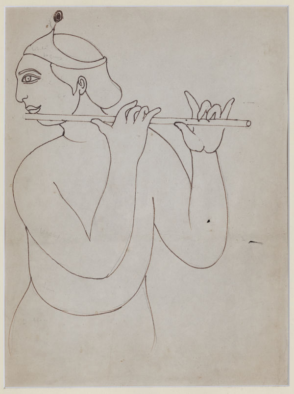 Krishna, Pencil and ink on paper, 16 x 22 in