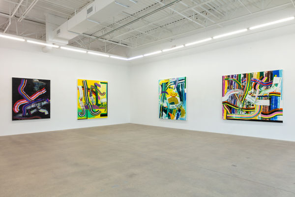 installation view of abstract paintings by Eric Sall
