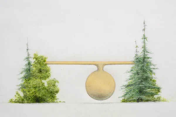 drawing on paper with trees and object