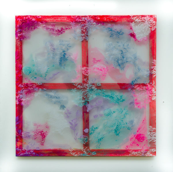 Aoibhin Maguire So Elegant With Frustration 1, 2022 Acrylic and ink on stretched lace 75 x 75 cm