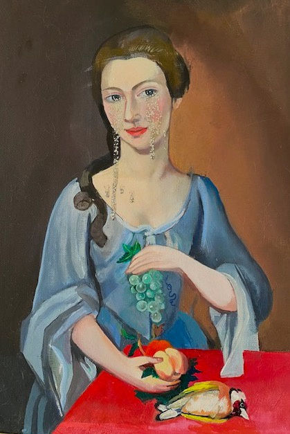 Daisy Clarke Dead finch, 2022 Oil, glitter on linen 30 x 40 cm