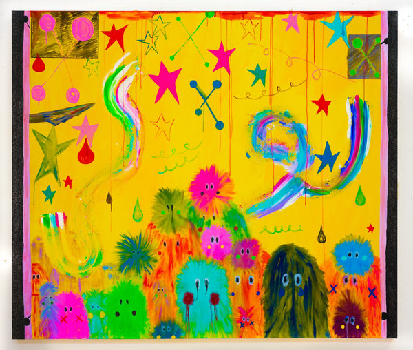 Aoibhin Maguire The Bugs Birthday Party, 2022 Acrylic, ink and glitter on canvas 170 x 200 cm