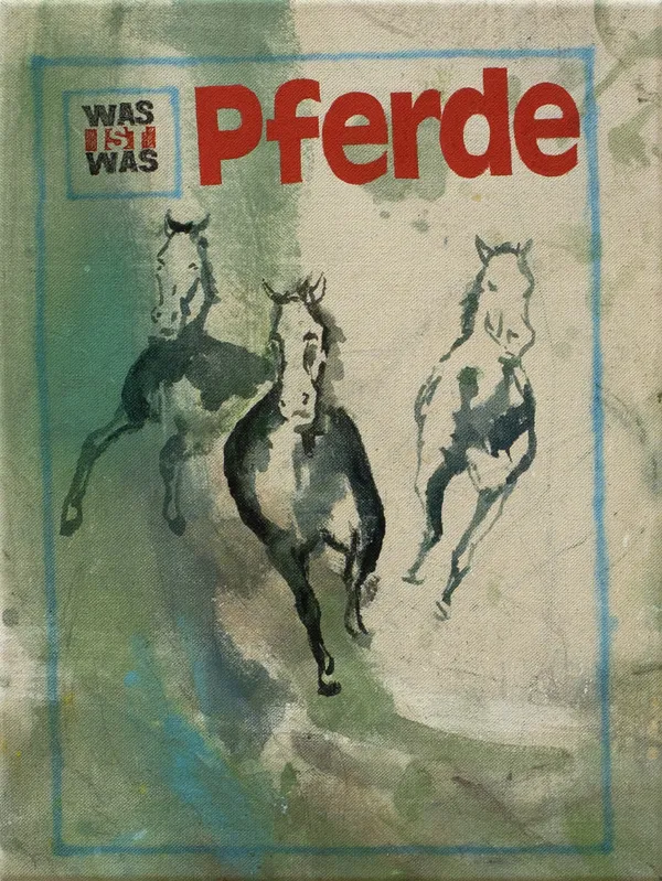 Sophie Ullrich Was ist was Pferde, 2026Oil, airbrush, ink on canvas 40 x 30 cm 16 x 12 in Unique