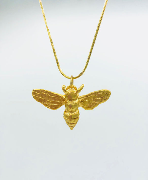 Bee Pendant, Golden Bee Necklace by sculptor Goody-B. Wiseman