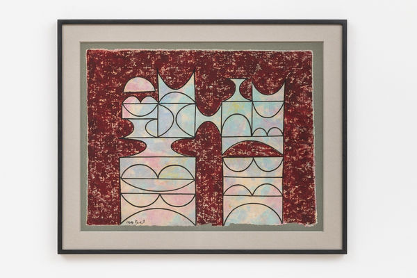 Anwar Jalal Shemza, Untitled, 1959, Oil on hand-dyed cloth on mount board, 37.5 x 48.5 cm, 14 3/4 x 19 1/8 in, Framed: 49.5 x 61 cm, 19 1/2 x 24 1/8 in