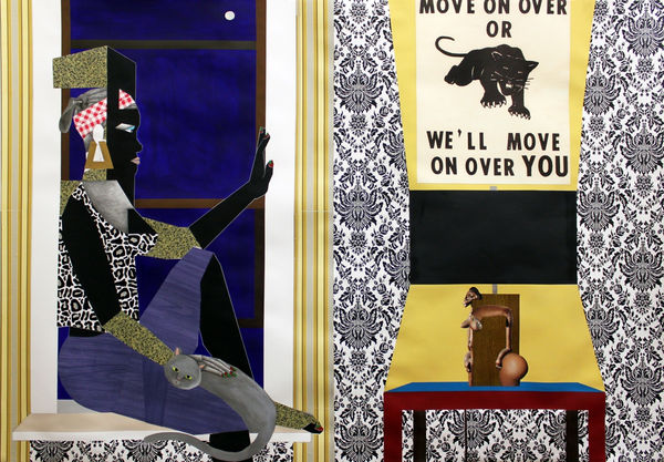 Derrick Adams, Human Structure Shedding Light, 2013, mixed media collage on paper, unframed: 127 x 182.9 cm, 50 x 72 in, Framed: 137.5 x 194 x 5 cm, 54 1/8 x 76 3/8 x 2 in