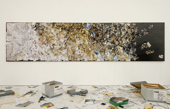 Tomoko Takahashi, Abstract No. 2 (Installation View), 2007, Photographs on salvaged panels, Installation at the Hales Gallery London, Variable dimensions