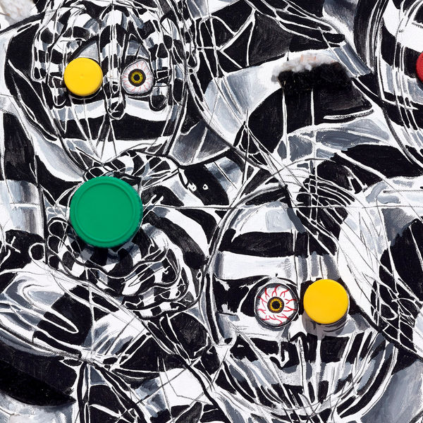 Trenton Doyle Hancock, Bloodshot Eyes, Trippy Patterning, Red, Green, and Yellow Coloration, Yep, This Piece is About Traffic Lights, 2016 (detail)