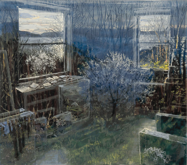 Martin Weinstein, Studio, April, Outside Under Inside, acrylic on multiple acrylic sheets 28 x 31 x 3 1/2 inches 2023