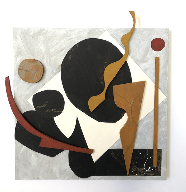 Jenne Currie Rock & Roll, 2023 paper and wood collage, 18" x 16" in | 45.5 x 40.5 cm