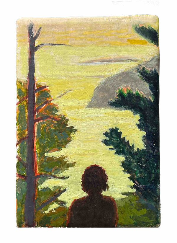 Heidrun Rathgeb Drinking the last Morning, 2022 Egg Tempera on linen over wood 4.5 x 6.5 x 5/8 inches