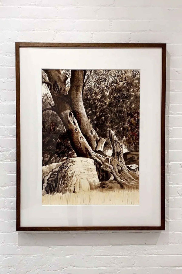 Piers Secunda 911 Steel Beam Rust Drawing (Root Over Rock) , 2021 Steel beam rust ink on paper 76 x 56 cm