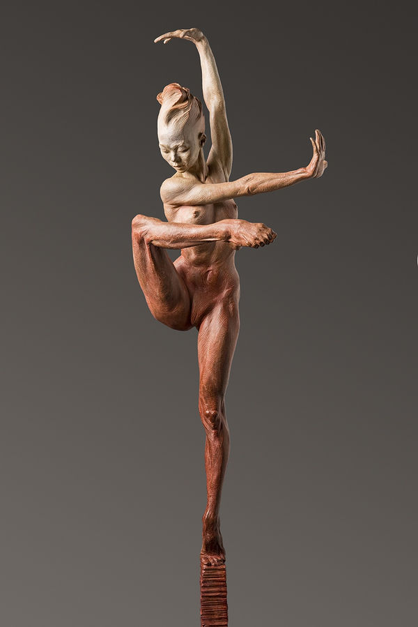 Richard MacDonald Contemporary Nude Spire IV - Clarity, Red, 2015 Bronze with red patina 42" x 10" x 10"