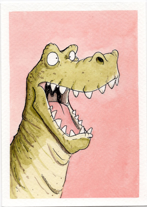 buy art by Artist Gary Miller, Giddy Monster, highlands Scotland Scottish watercolour ink animal stylized humerous alchemist gallery dingwall rex static