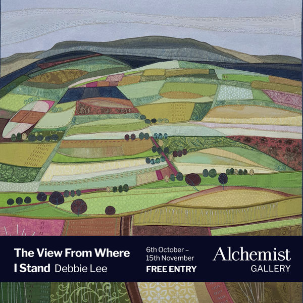 exhibition poster for The View From Where I Stand, Debbie Lee, featuring Between and Beyond by the artist