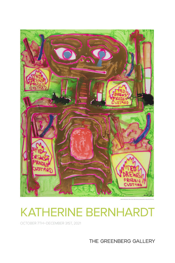 Katherine Bernhardt Hamburger Bacon Black Olive and Mushroom with Salted Caramel Pretzel Concrete and Hi Fi Fo Fum