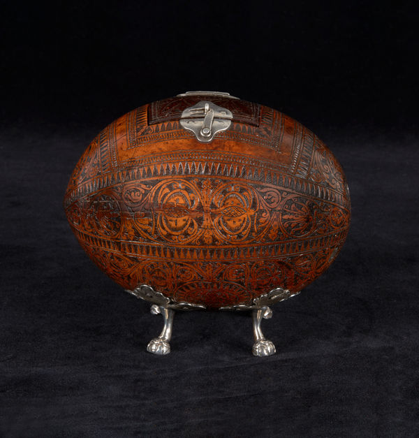 COCONUT MONEY BOX WITH SILVER MOUNTS (ALCANCIA), Guatemala, 18th Century