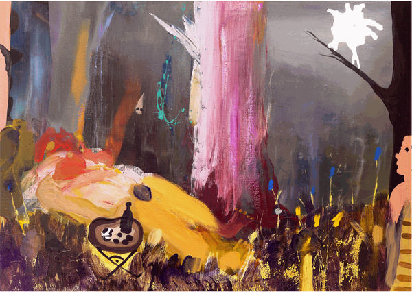 Hedoné 2018 Gouache, resin, dispersion, oil on canvas 50 x 70 cm