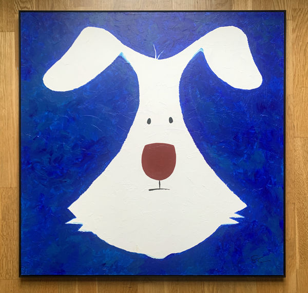 Pino the Rabbit Humorous hare with glass of wine for a nose acrylic painting