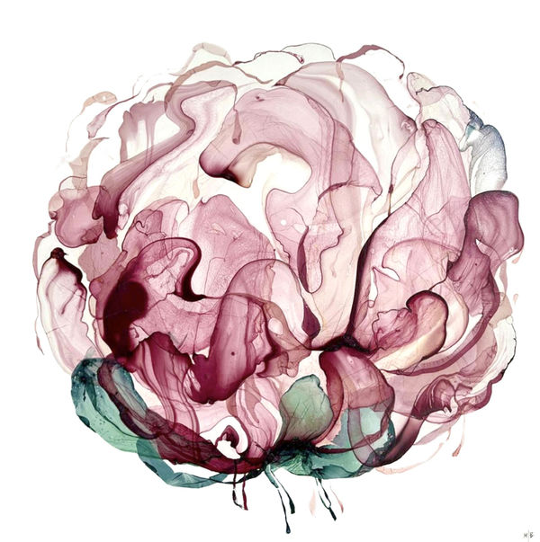 Marianna Bettini Peony, 2024 Signed verso Mixed media liquid impression on board in a dark grey tray frame 70 x 70cm