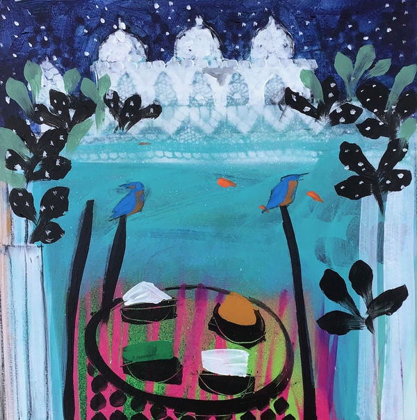 Relton Marine Lake Palace II, 2024 Acrylic on paper, framed in white 50 x 50cm