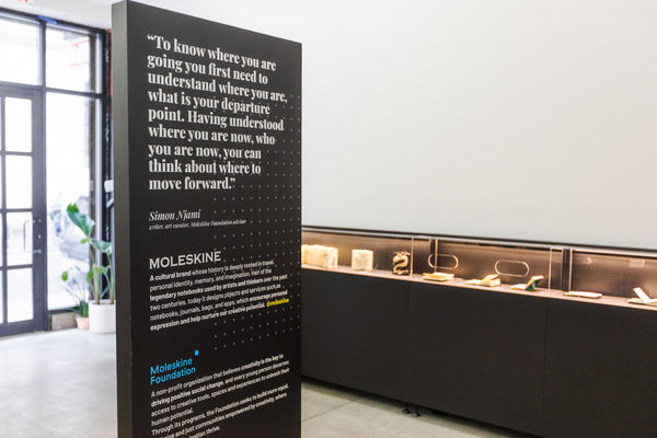 Installation shot of the Moleskine Detour popup at Harman Projects