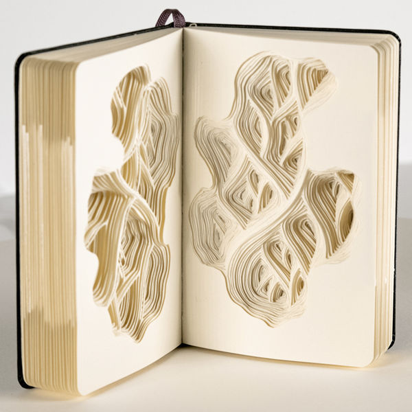 sculptural cut-outs made in the pages of a moleskin notebook