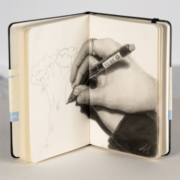 drawing of a hand holding a pencil about to draw