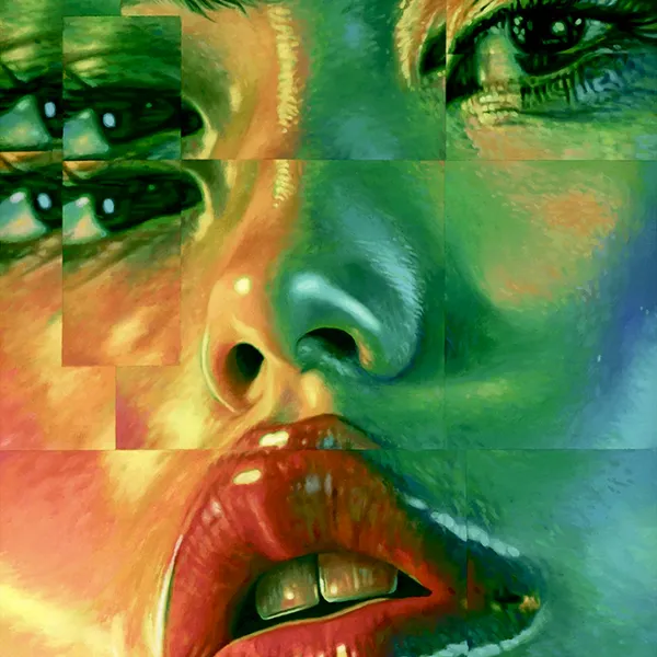 Painting of a blurry woman's face